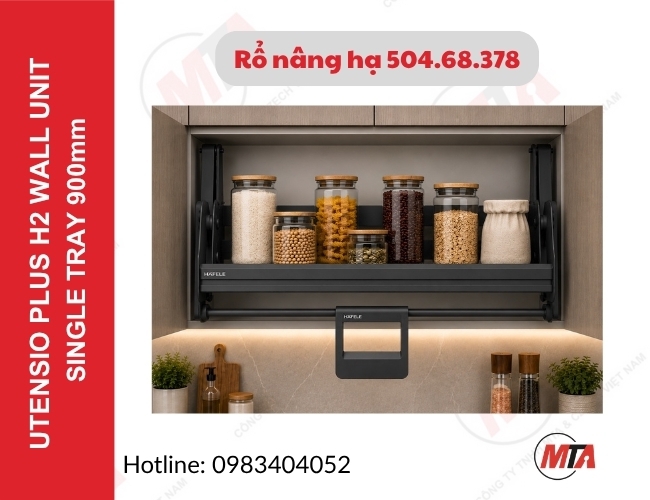 Rổ nâng hạ Hafele Utensio Plus H2 504.68.378 - Kệ nâng hạ 1 tầng cho tủ treo 900mm