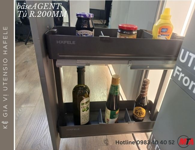 Giá gia vị Hafele Utensio 545.14.322 baseAgent – Khay PP chống trượt, tủ rộng 200mm