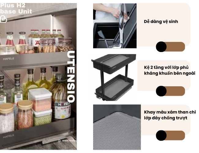 Giá Gia Vị Hafele Utensio 545.14.324 – Kệ 2 Tầng Màu Đen Cho Tủ Rộng 400mm