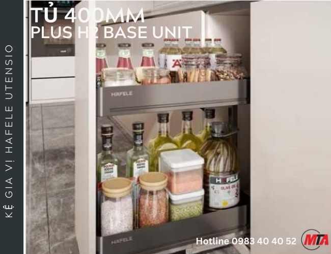 Giá Gia Vị Hafele Utensio 545.14.324 – Kệ 2 Tầng Màu Đen Cho Tủ Rộng 400mm