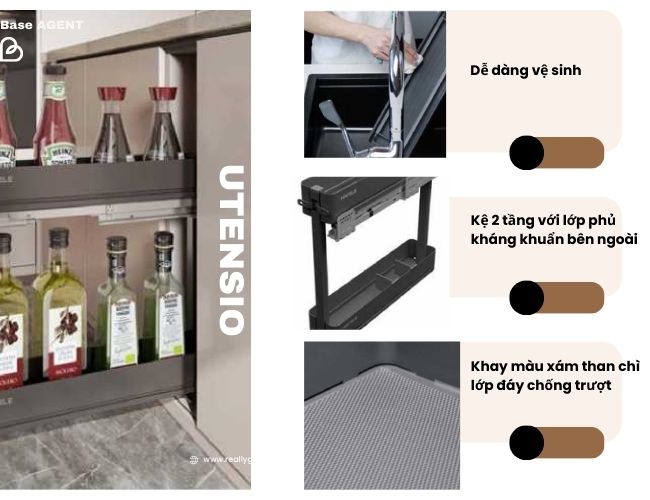 Giá gia vị Hafele Utensio 545.14.322 baseAgent – Khay PP chống trượt, tủ rộng 200mm