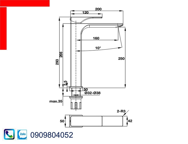 Vòi Lavabo Hafele 495.61.121 vòi trộn Regal chiều cao 250mm