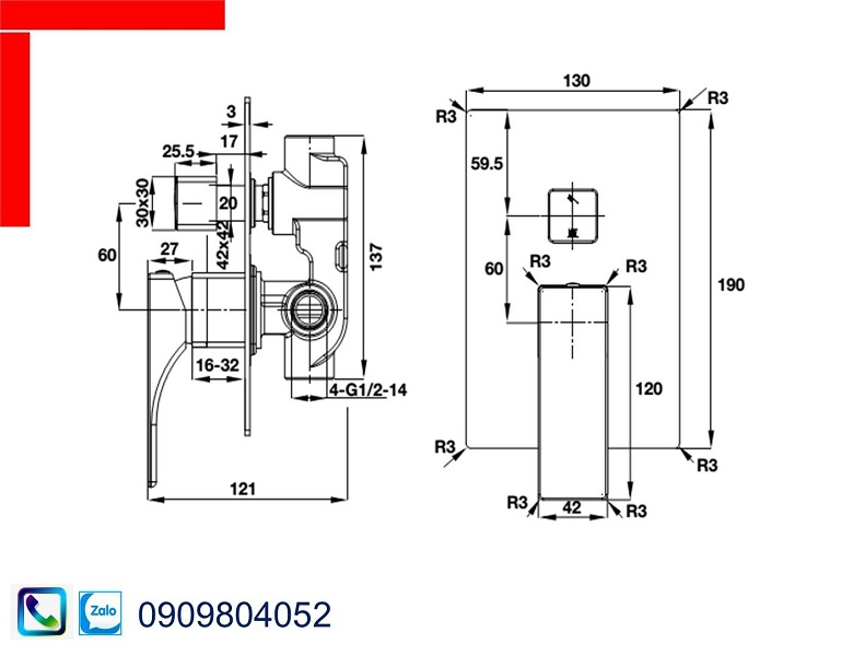 Vòi Lavabo Hafele 495.61.127 bộ trộn âm 2 đường nước Regal