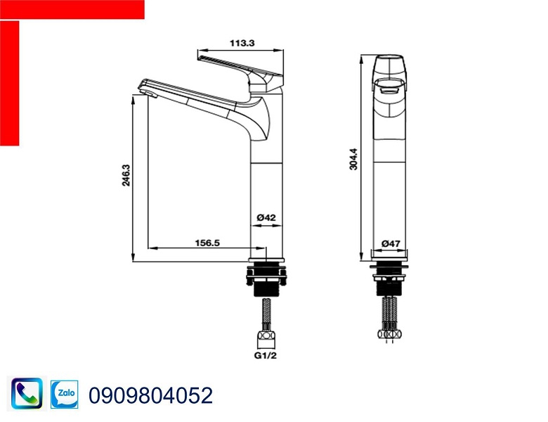 Vòi Lavabo Hafele 495.61.140 vòi trộn Vigor chiều cao 240mm