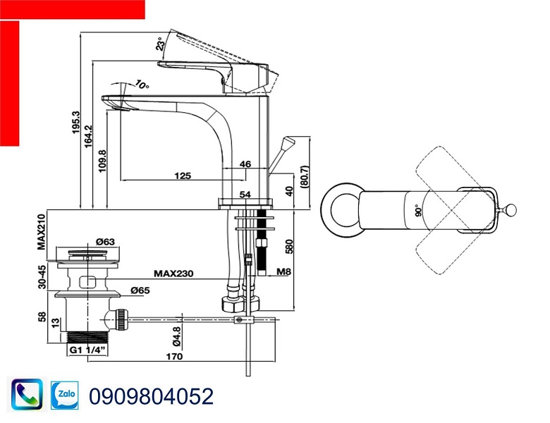 Vòi Lavabo Hafele 589.15.001 vòi trộn Kobe chiều cao 100mm có bộ xả kéo