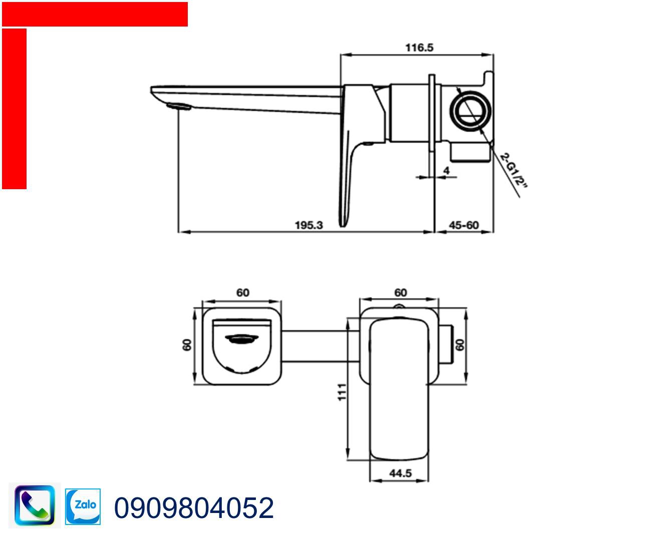 Vòi Lavabo Hafele 589.15.004 vòi trộn gắn tường Kobe chiều cao 250mm