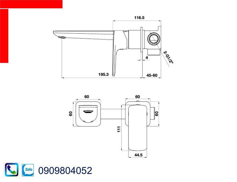 Vòi Lavabo Hafele 589.15.034 vòi trộn gắn tường Kobe màu đen chiều cao 250mm