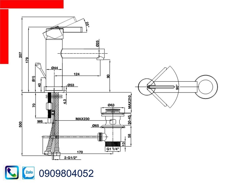 Vòi Lavabo Hafele 589.15.150 vòi trộn Roots chiều cao 90mm có bộ xả kéo