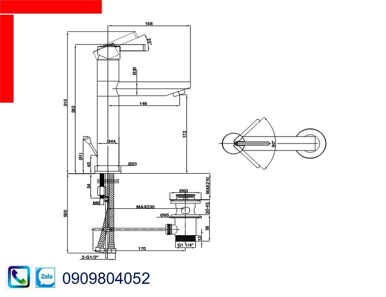 Vòi Lavabo Hafele 589.15.151 vòi trộn Roots chiều cao 170mm có bộ xả kéo