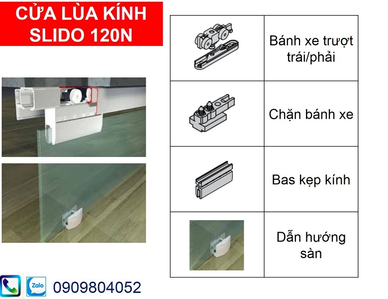 Phụ kiện cửa lùa kính Hafele 941.25.124 SLIDO 120N cửa kính dày 10mm nặng 120kg