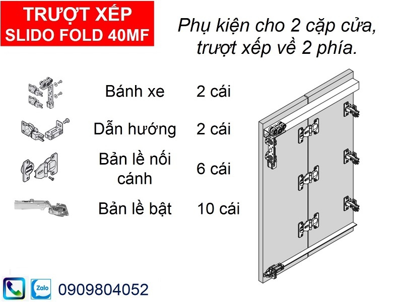 Bộ ray trượt cửa lùa xếp tủ áo Hafele 409.61.000 cho 2 cặp cửa nặng 40kg mỗi 2 cánh