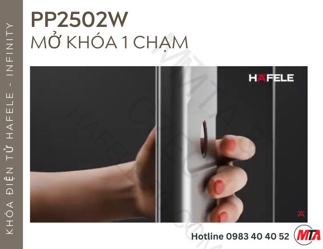 Khóa điện tử Hafele Infinity PP2502W MSP 499.21.223 – Mở khóa bằng lòng bàn tay và nhận diện khuôn mặt