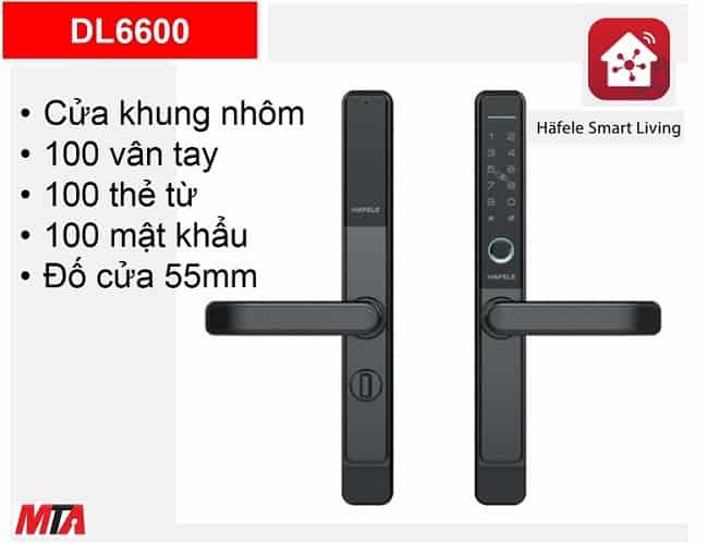 Khóa vân tay hafele DL6600 MSP 912.20.145 màu đen cho cửa nhôm