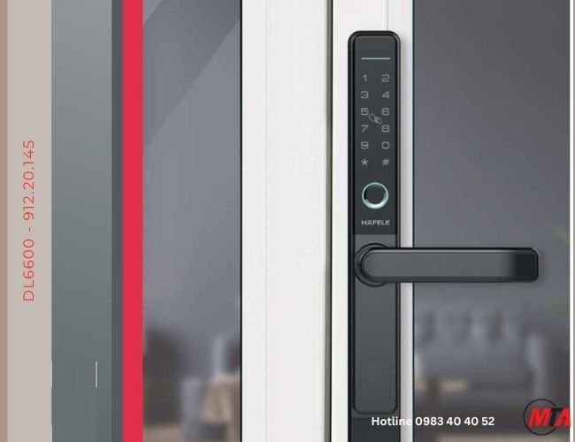 Khóa vân tay hafele DL6600 MSP 912.20.145 màu đen cho cửa nhôm mở xoay đố nhỏ 55mm