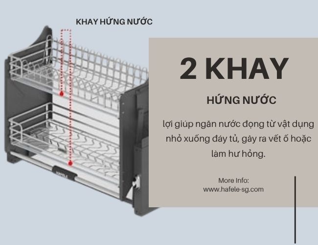 Giá bát nâng hạ Hafele 504.71.073 Inox 304 – dòng Kosmo-P Oria, Nan oval cho tủ treo 600mm