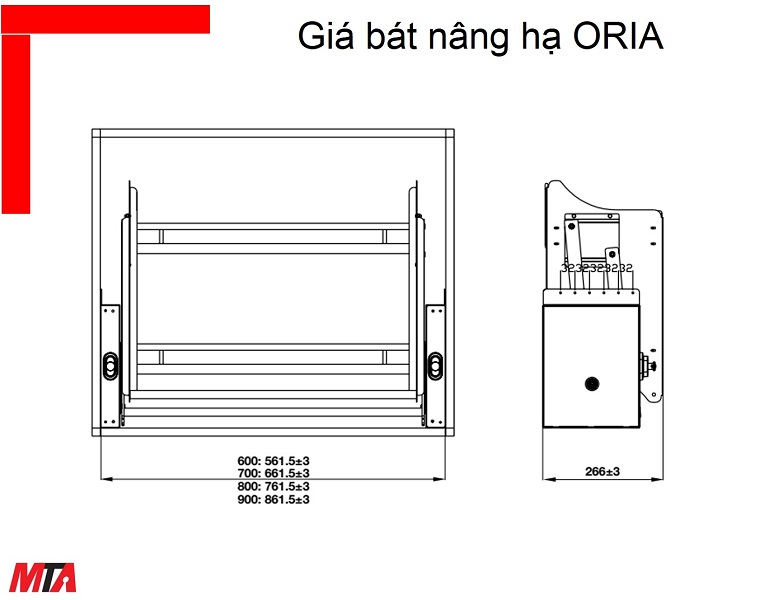 Giá bát đĩa nâng hạ Kosmo Hafele MSP 504.76.817 Oria tủ rộng 800mm