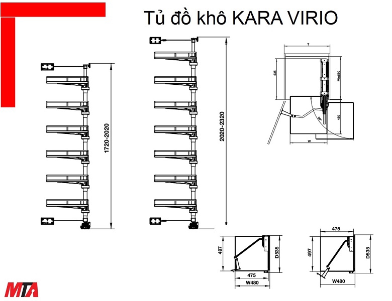 Tủ đồ khô Kosmo Hafele MSP 595.82.815 dòng Kara Vario tủ cao 2030mm