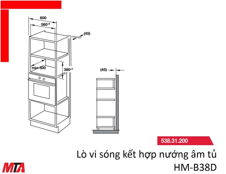 Lò vi sóng Hafele HM-B38A MSP 535.34.000 kết hợp nướng âm tủ dung tích 25 lít