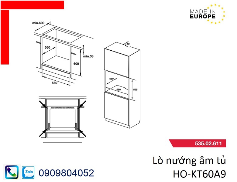 Lò nướng âm tủ Hafele HO-KT60A9 MSP 535.02.611 dung tích 65 lít