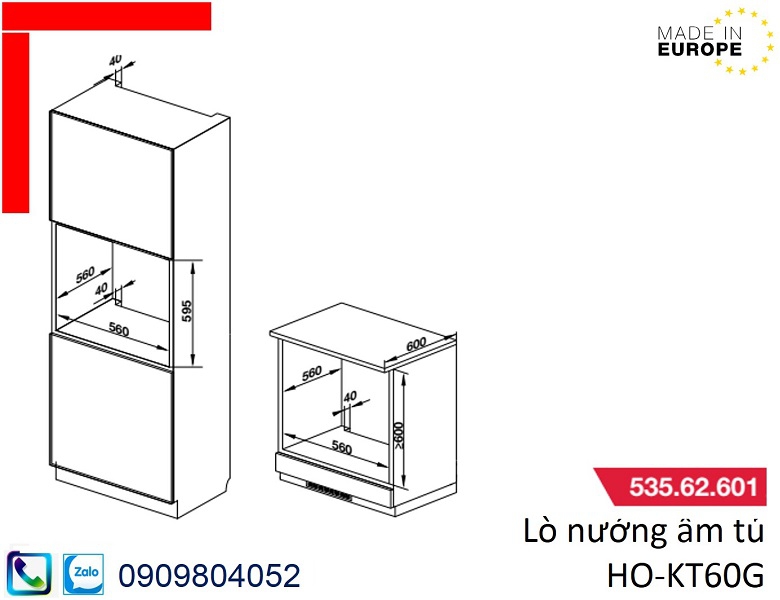 Lò nướng Hafele HO-KT60G MSP 535.62.601 dạng âm tủ dung tích 77 lít