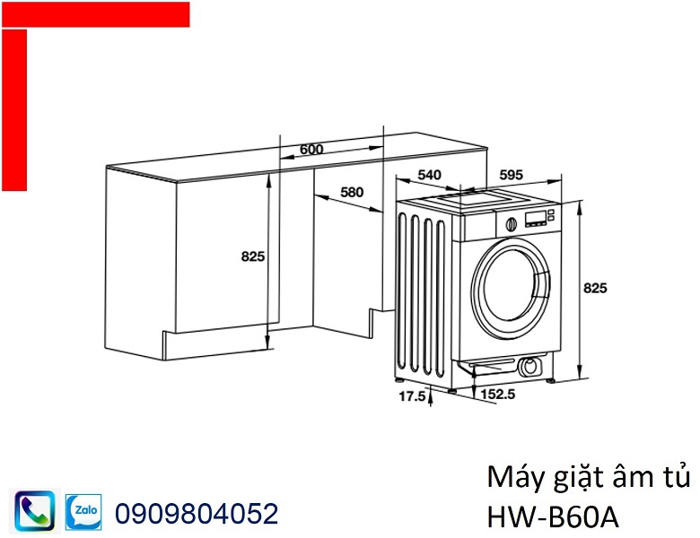 Máy giặt Hafele HW-B60A 538.91.080 âm tủ 8kg