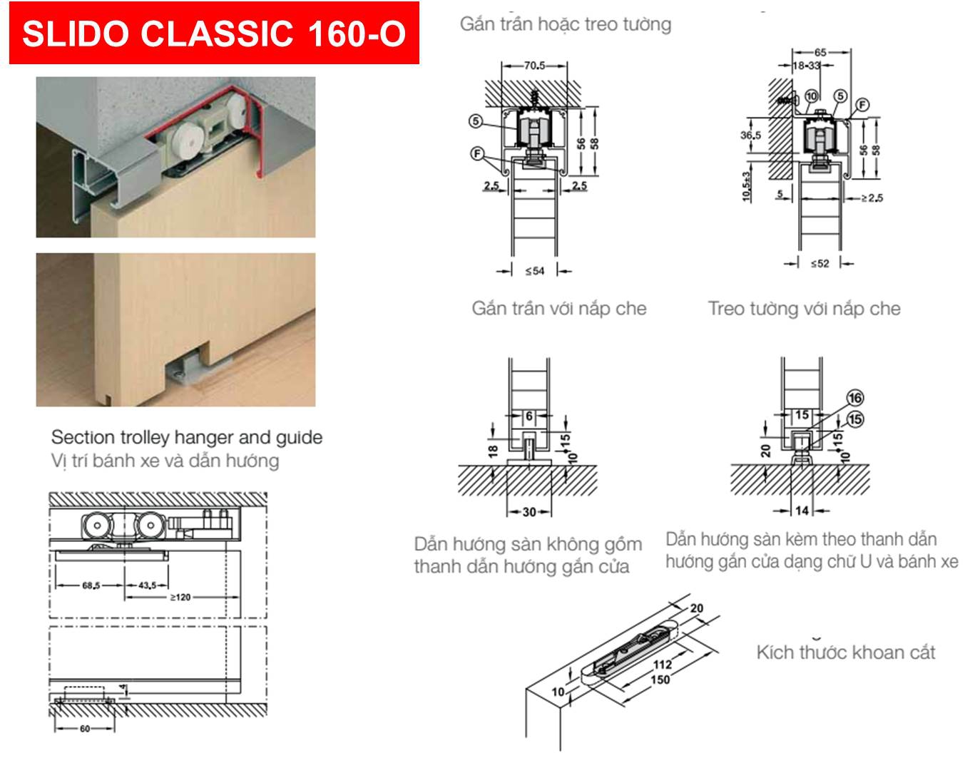 Phụ kiện cửa lùa treo Hafele 160-O (160Kg) 941.62.006