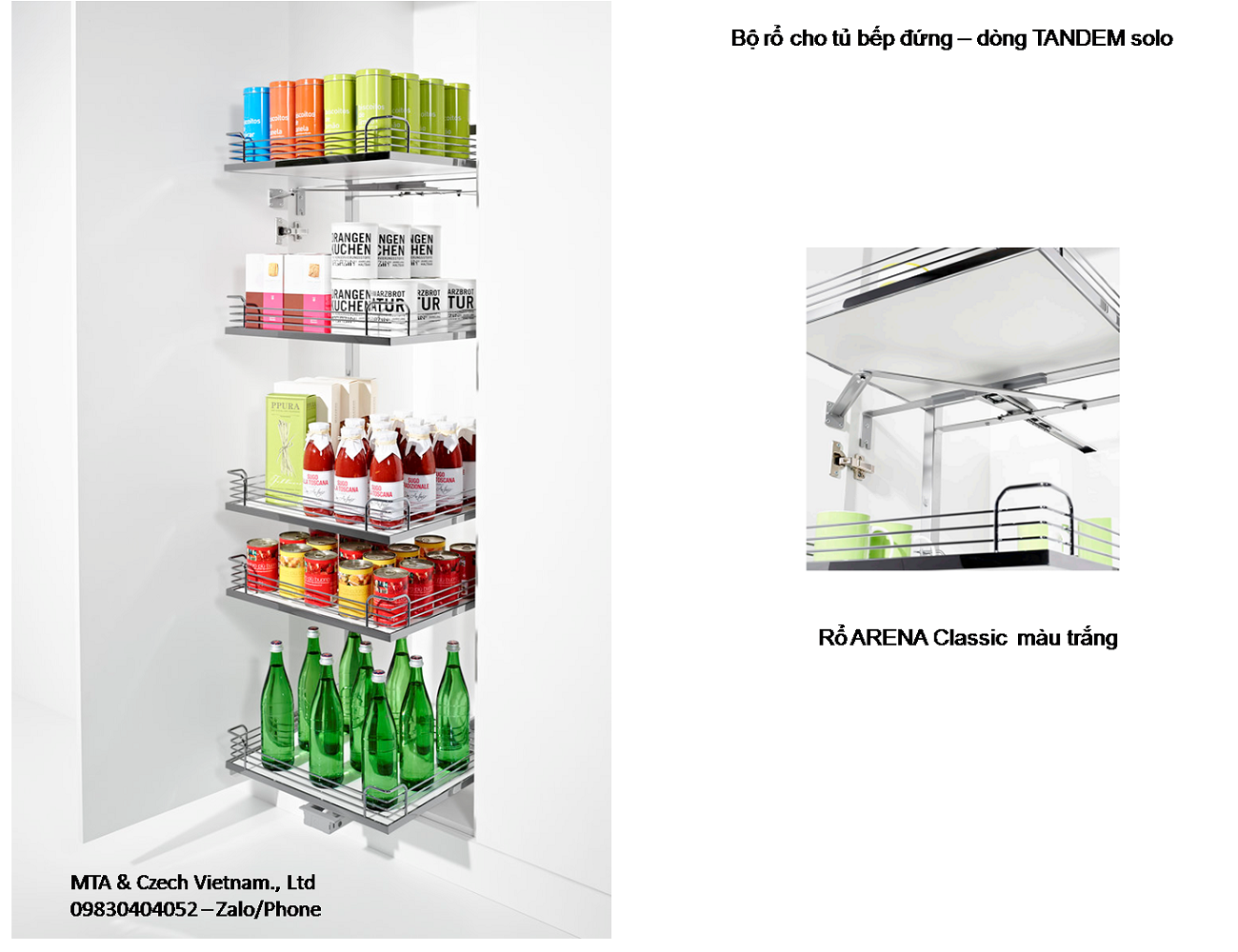 Phụ kiện tủ bếp hafele MSP 549.77.956 gồm 5 khay tủ rộng 600mm dòng TANDEM Solo màu trắng