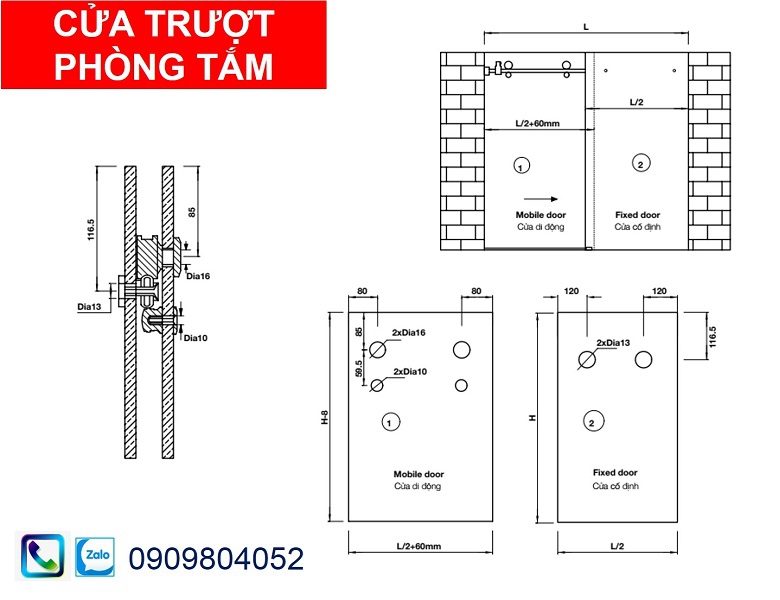 Phụ kiện cửa lùa kính phòng tắm Hafele 981.06.320 Ray trượt Oval