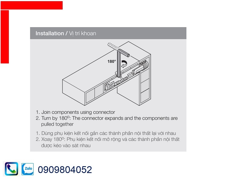 Phụ kiện liên kết Hafele IXCONNECT SC 8/60 MSP 262.11.117 màu đỏ xám