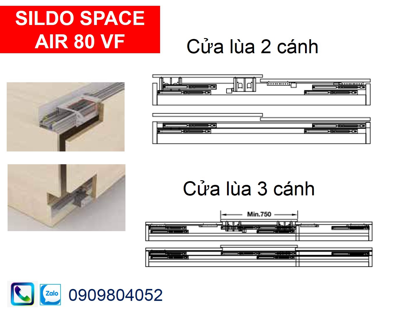 Phụ kiện cửa lùa tủ áo Hafele 406.78.027 cửa 2 cánh trùm ngoài 80kg gỗ dày 22mm